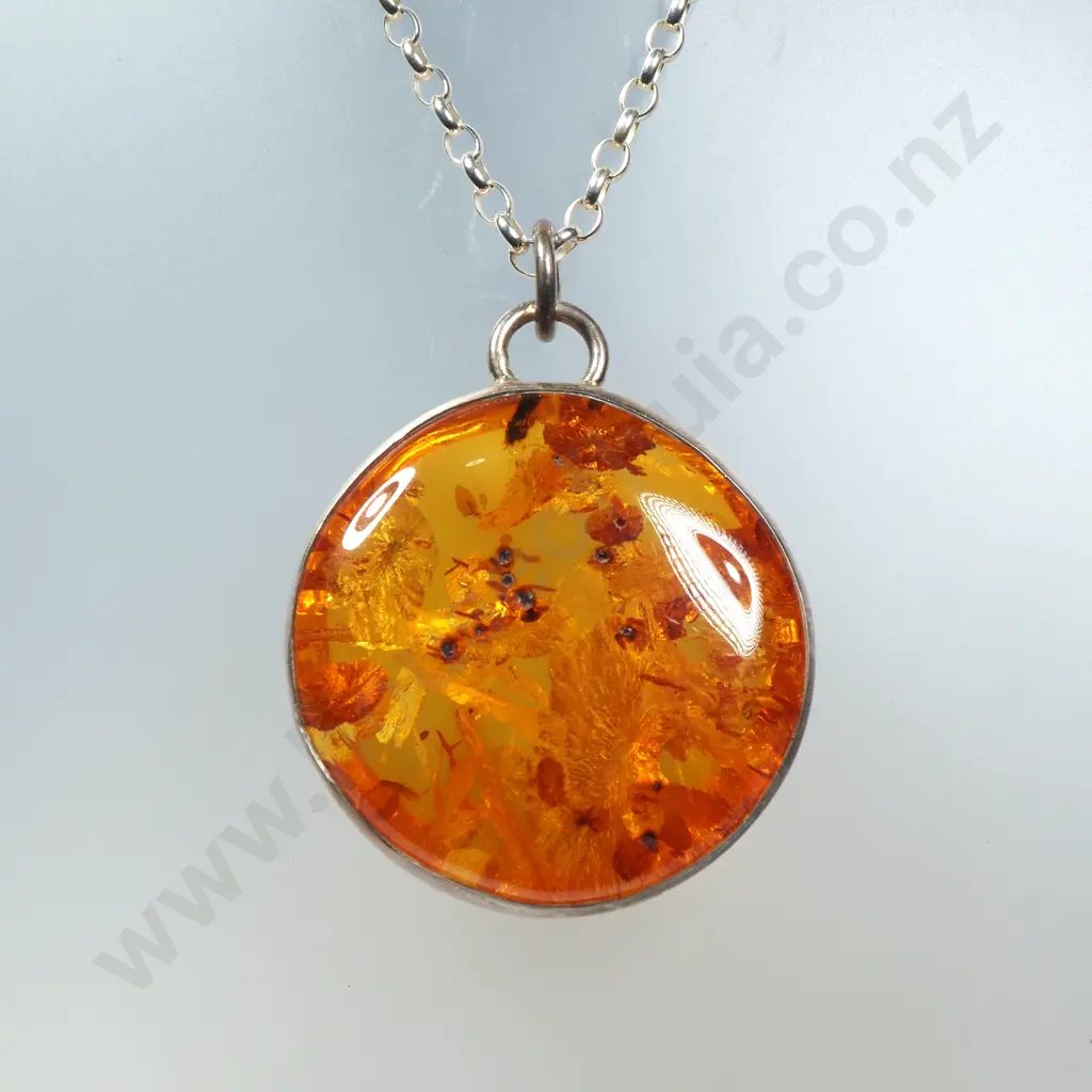 Sterling Silver Large Amber Pendant Image 1++