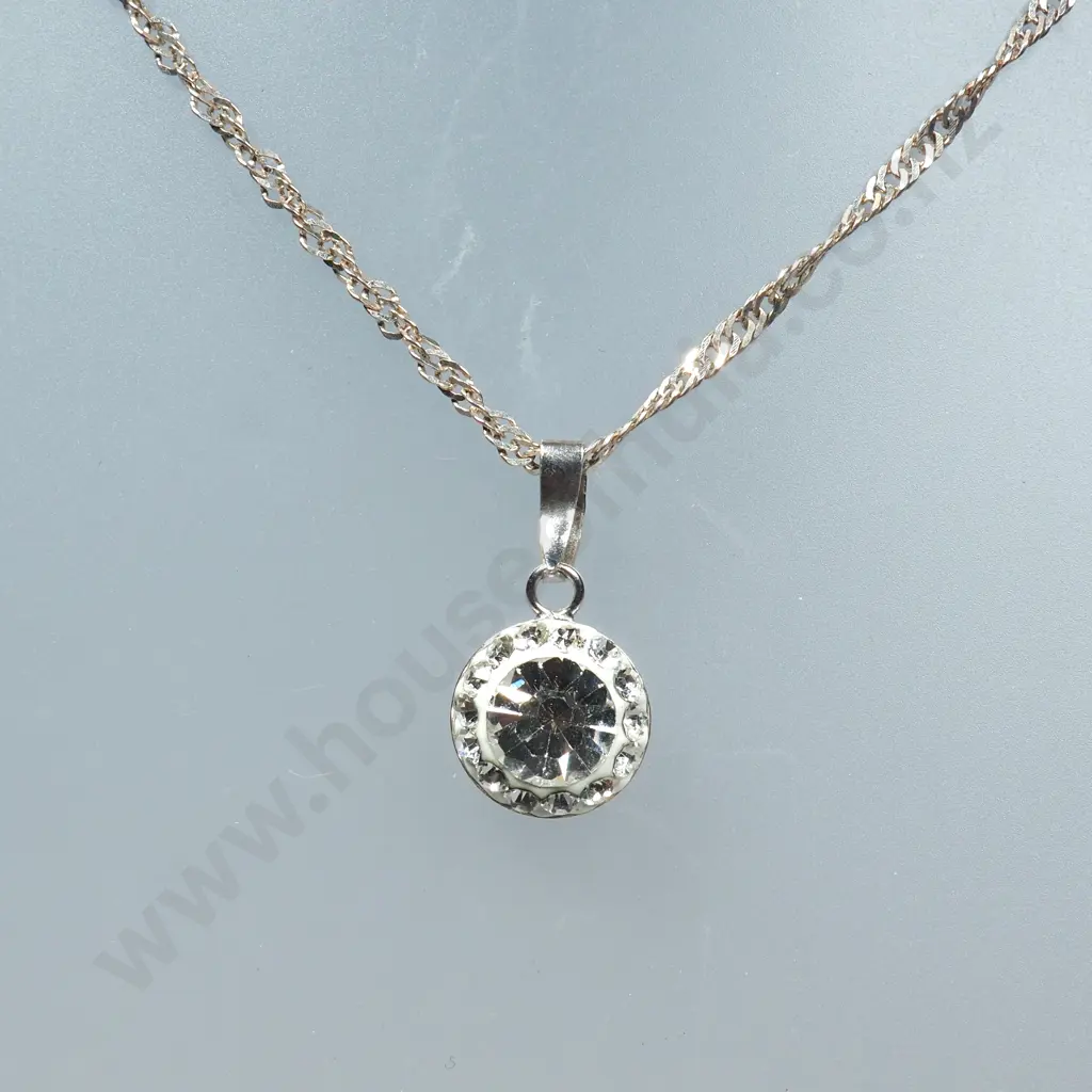 Modern Sterling Silver Stone Set Pendant With Sterling Silver Chain Image 1++