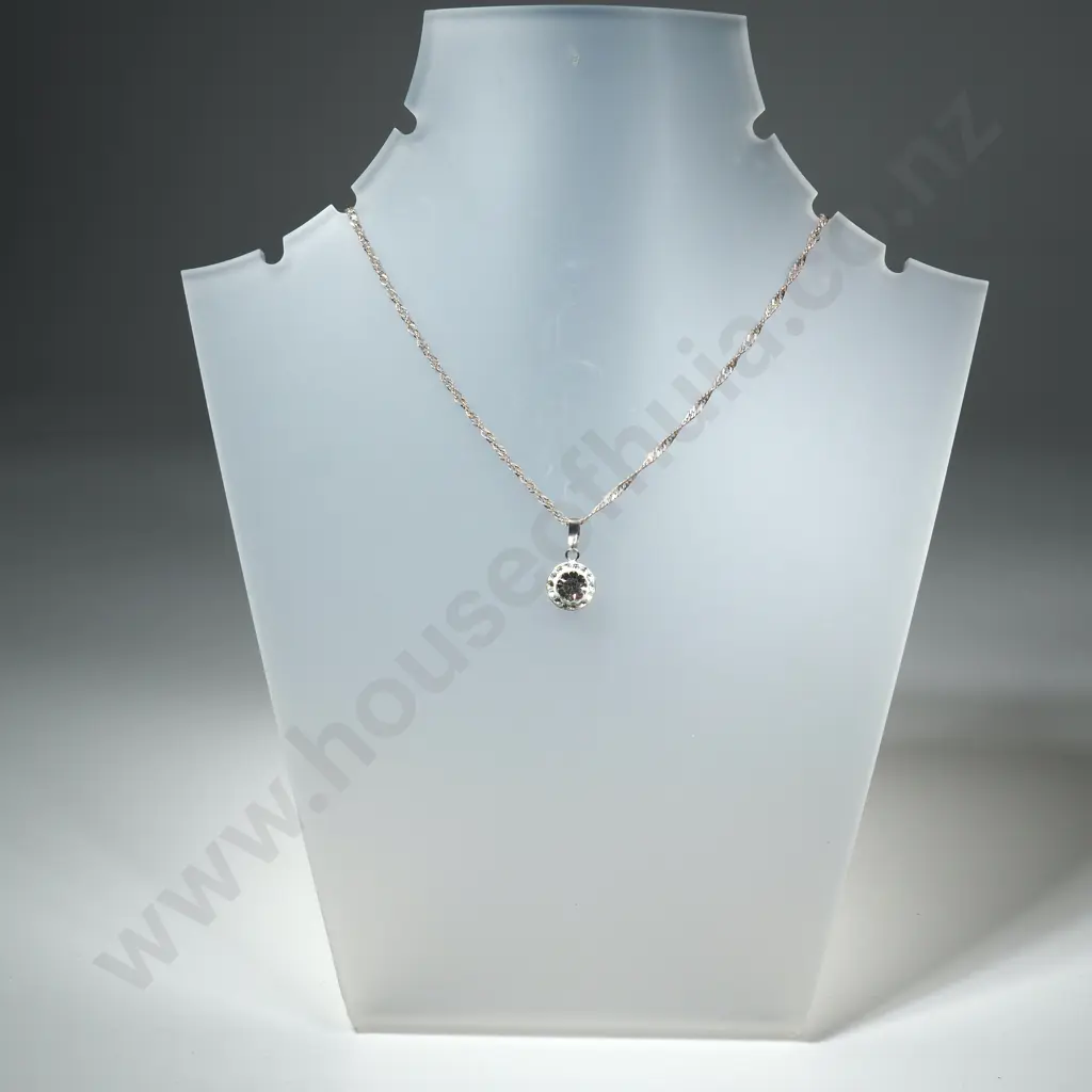 Modern Sterling Silver Stone Set Pendant With Sterling Silver Chain Image 1++