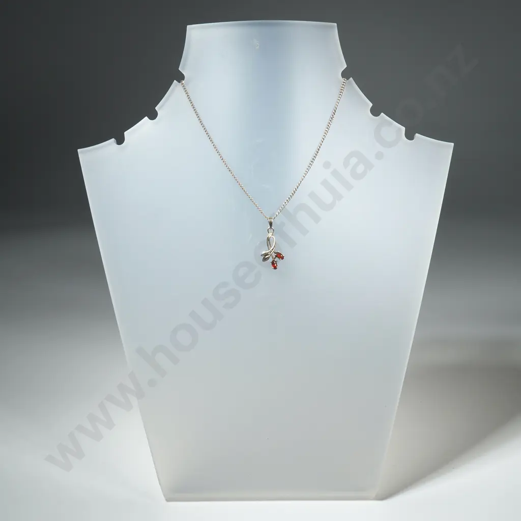 Modern Sterling Silver Garnet Set Pendant With Sterling Silver Chain Image 1++