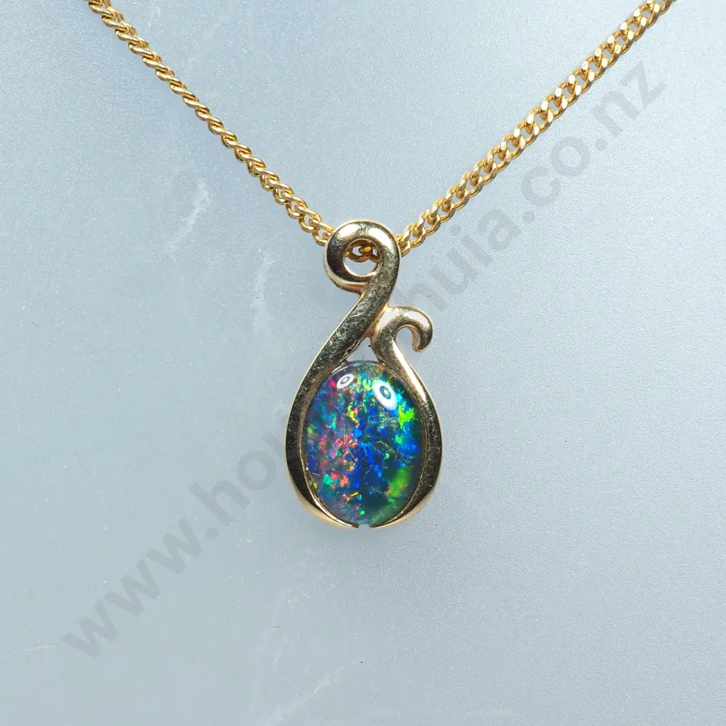 Doublet Opal Pendant On Gold Plated Chain Image 1++