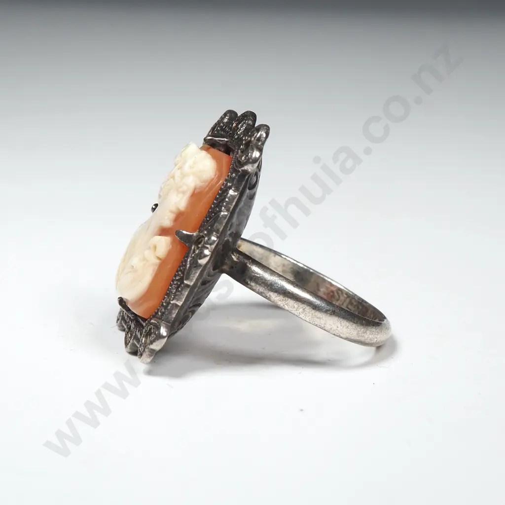 Sterling Silver Marcasite Cameo Ring Image 1++