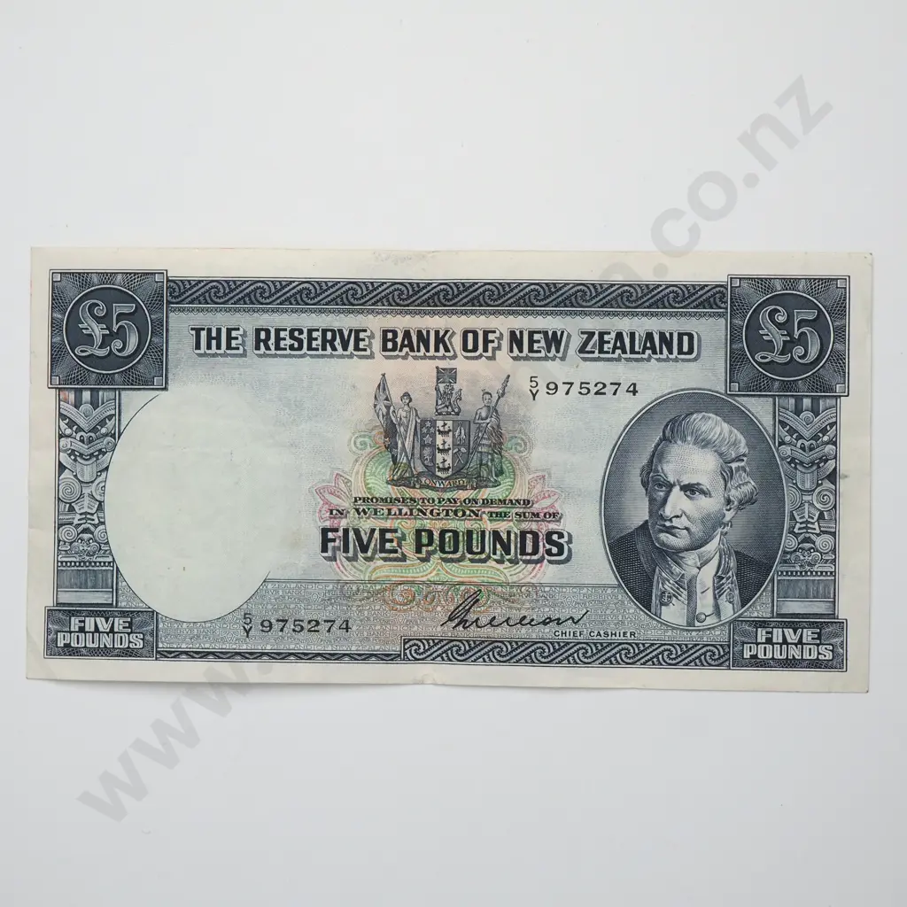 WILSON LAST PREFIX 5 POUNDS BANKNOTE ND(1955-56) P.160b VERY FINE CV$400 Image 1++