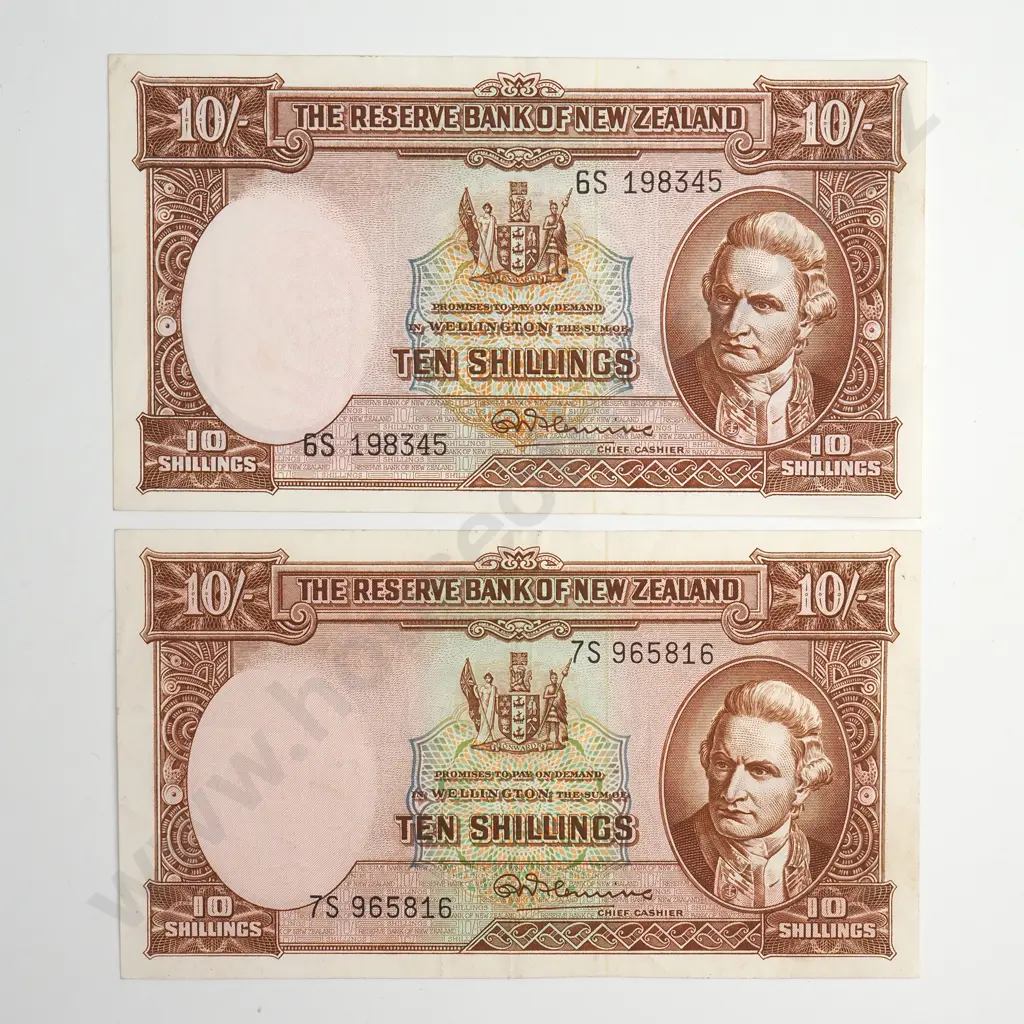 FLEMING 2X 10 SHILLINGS BANKNOTES EXTREMELY FINE Image 1++