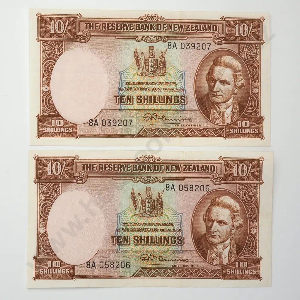 FLEMING CONSEC PAIR 10 SHILLINGS BANKNOTES ND(1956-67) P.158d Good EXTREMELY FINE CCV$200 Image 1++