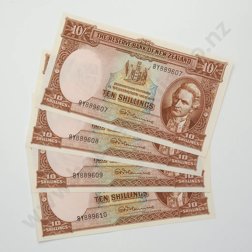 FLEMING CONSEC 4X 10 SHILLINGS BANKNOTES ND(1956-67) P.158d UNCIRCULATED CCV$700 Image 1++
