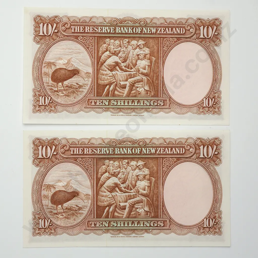 FLEMING CONSEC PAIR 10 SHILLINGS BANKNOTES ND(1956-67) P.158d UNCIRCULATED CCV$350 Image 1++