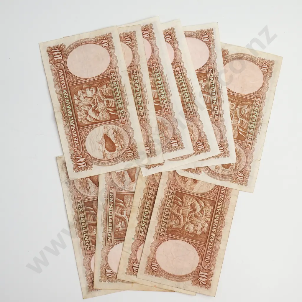 10 X 10 SHILLINGS, FLEMING SIGNATURES, PREFIXES 3J, 4E, 5H, 6C, 7Y, 8B, 8C, 9A, 9K, 9L, VERY GOOD – FINE Image 1++