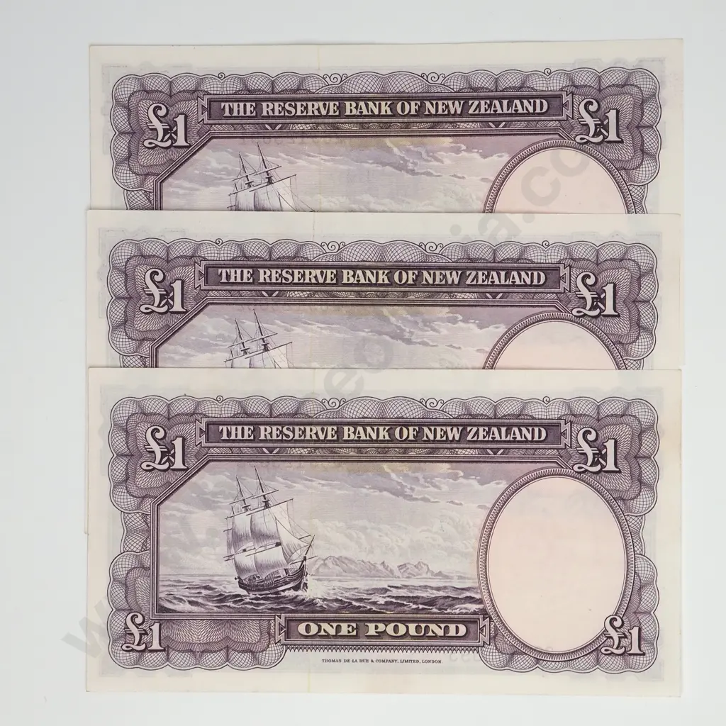 FLEMING CONSEC TRIO 1 POUND BANKNOTES ND(1956-67) P.159d Virt. UNCIRCULATED CCV$390 Image 1++