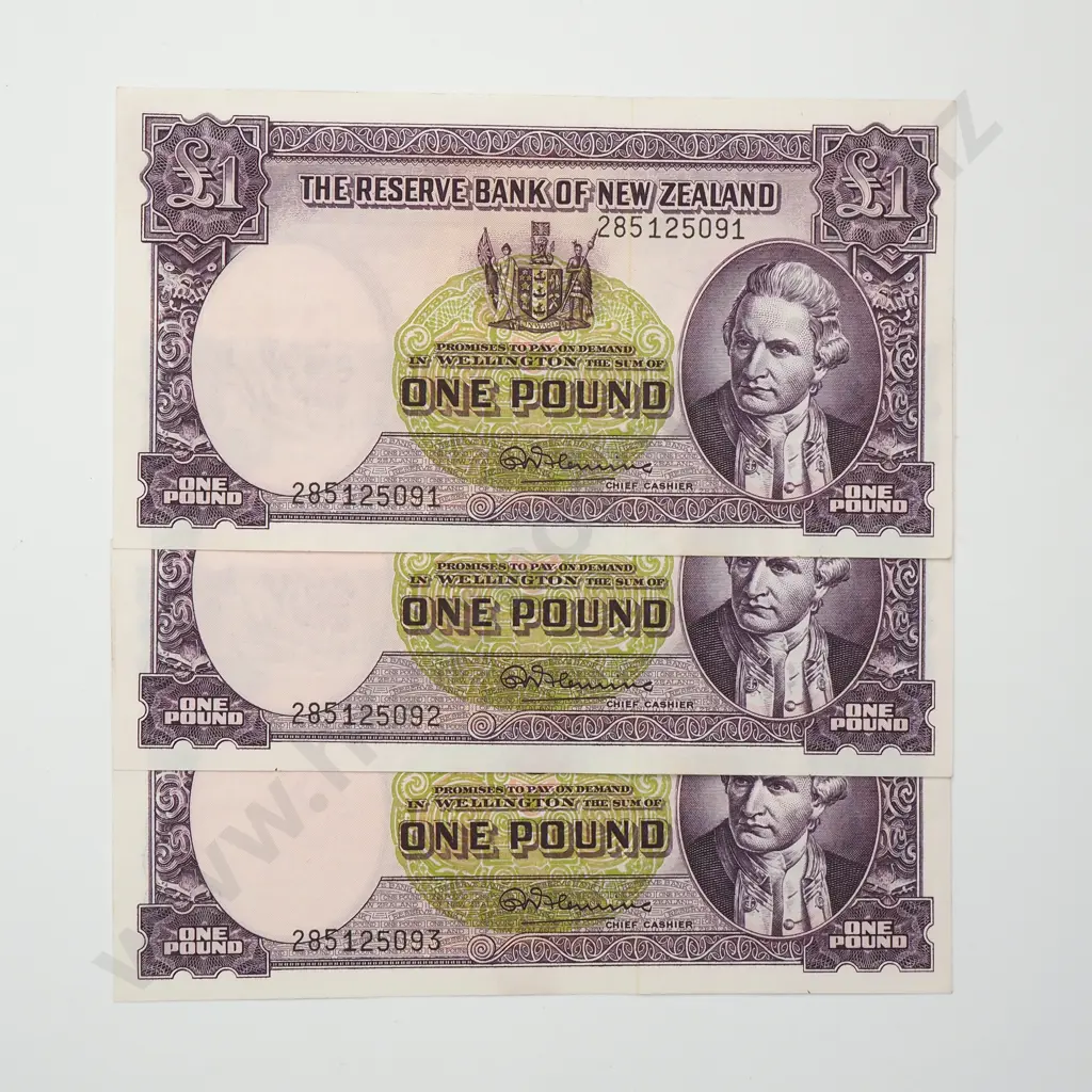 FLEMING CONSEC TRIO 1 POUND BANKNOTES ND(1956-67) P.159d Virt. UNCIRCULATED CCV$390 Image 1++