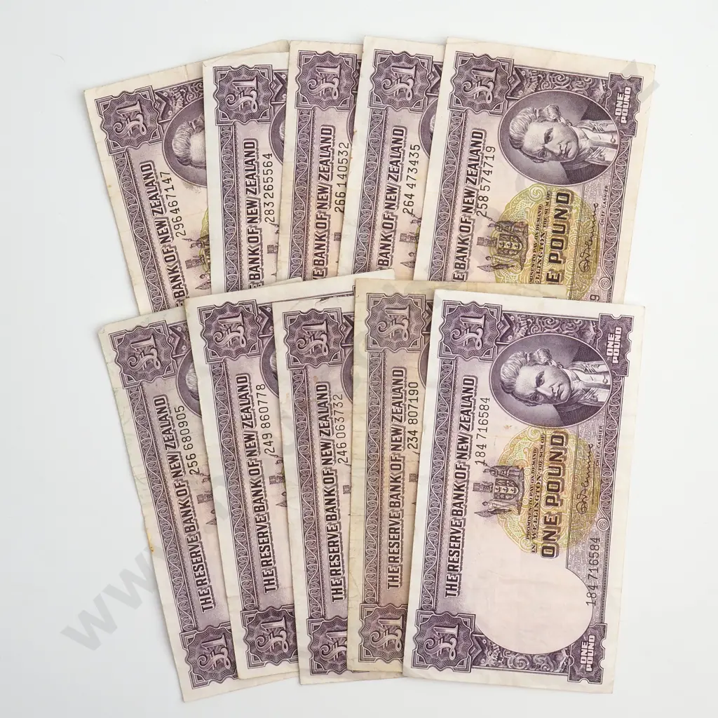 10 X 1 POUND, FLEMING SIGNATURES, PREFIXES 184, 234, 246, 249, 256, 258, 264, 266, 283, 296, VERY Good VERY FINE Image 1++