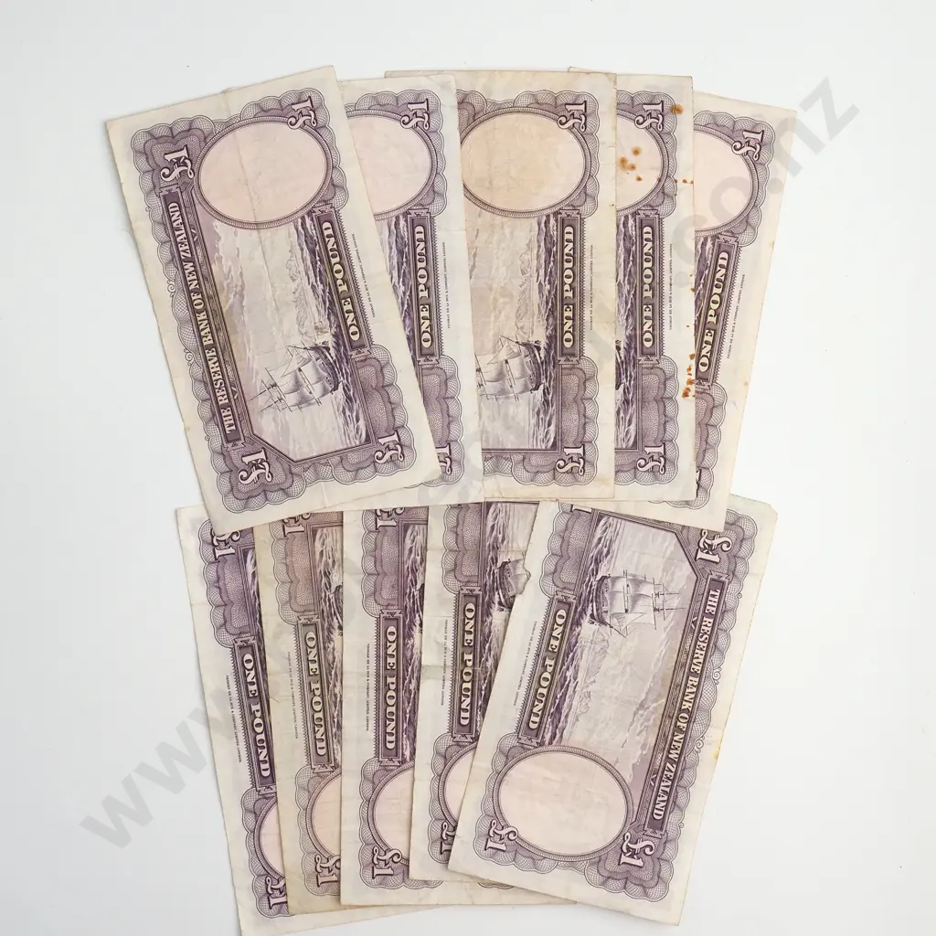 10 X 1 POUND, FLEMING SIGNATURES, PREFIXES 184, 234, 246, 249, 256, 258, 264, 266, 283, 296, VERY Good VERY FINE Image 1++