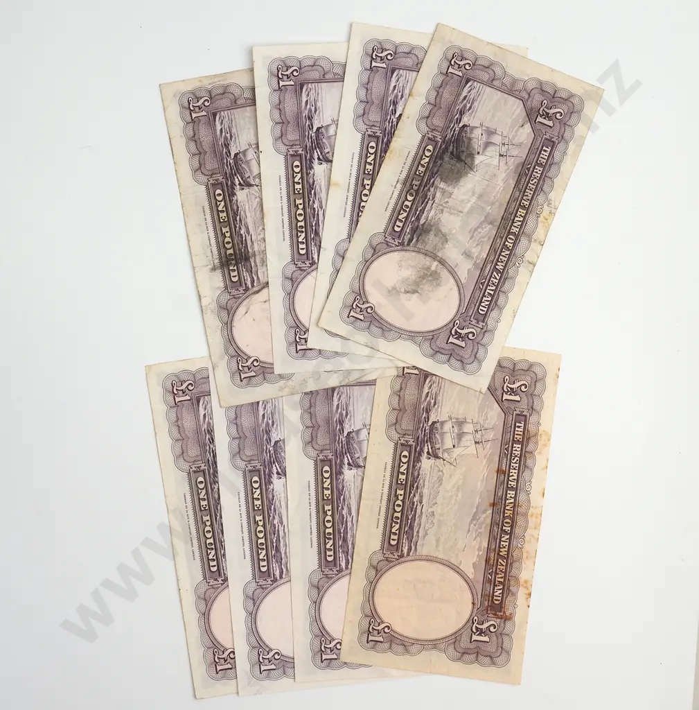 8 X 1 POUND, FLEMING SIGNATURES, PREFIXES 238, 266, 275, 276, 280, 296, 298, 299, VERY Good VERY FINE Image 1++