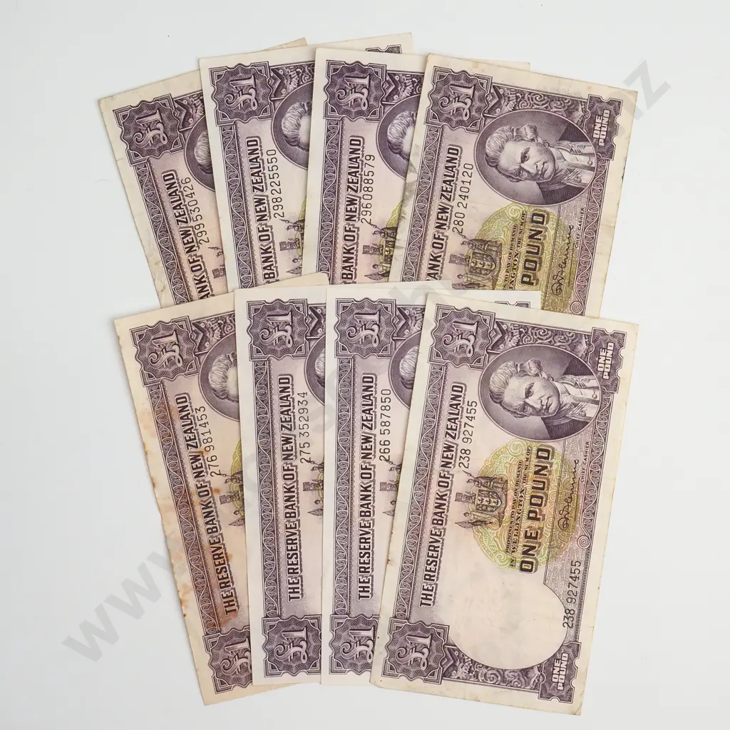 8 X 1 POUND, FLEMING SIGNATURES, PREFIXES 238, 266, 275, 276, 280, 296, 298, 299, VERY Good VERY FINE Image 1++