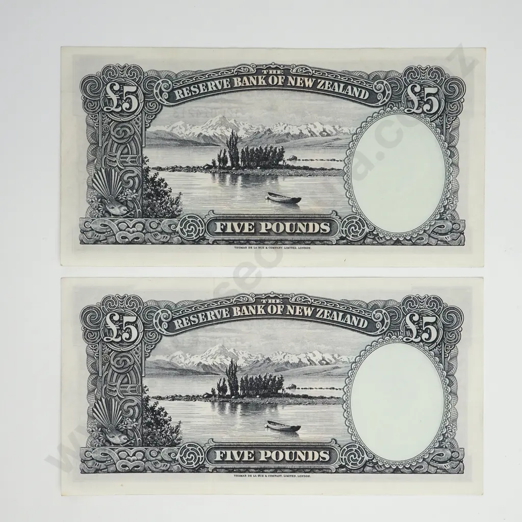 FLEMING CONSEC PAIR 5 POUNDS BANKNOTES ND(1956-67) P.160d Almost UNCIRCULATED CCV$450 Image 1++