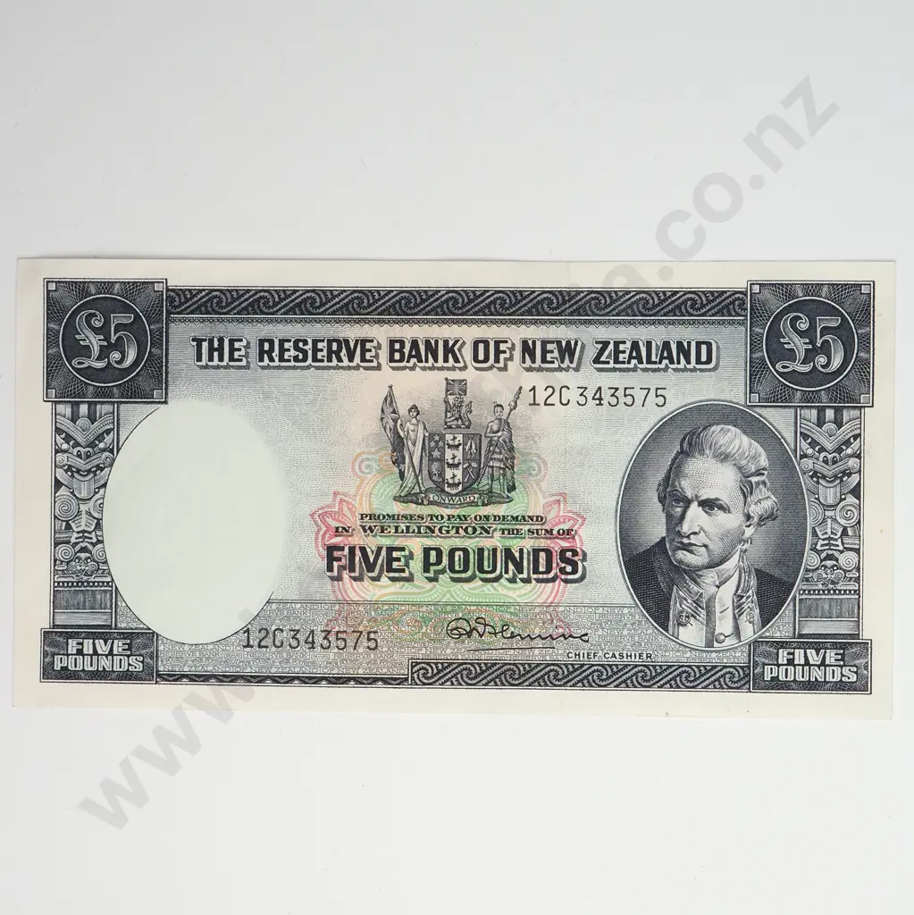 5 POUNDS, FLEMING SIGNATURE, PREFIX 12C, UNCIRCULATED Image 1++