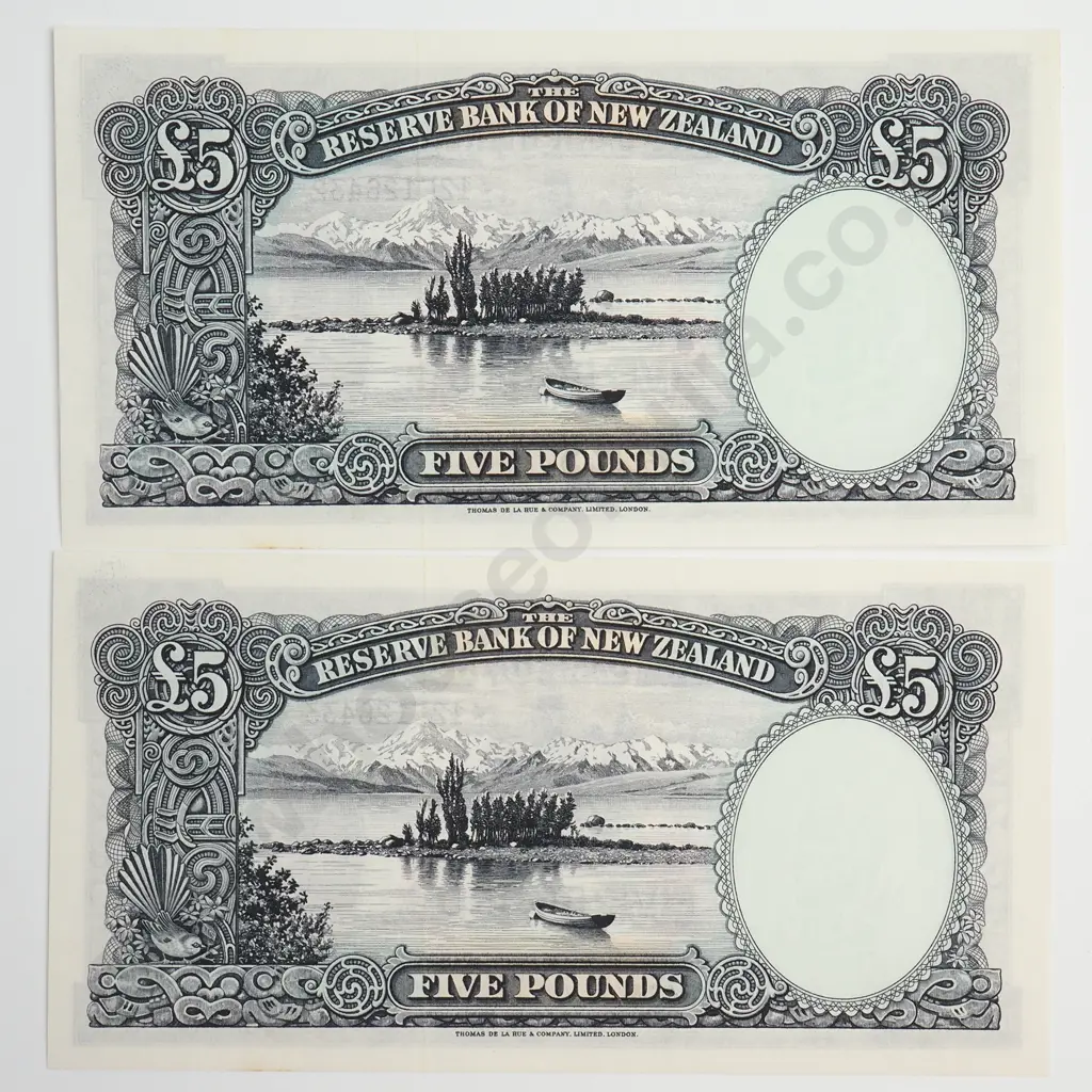 CONSEC PAIR 5 POUNDS, FLEMING SIGNATURE, PREFIXES 12L, ( LAST ISSUED PREFIXES OF SIGNATURE ), UNCIRCULATED Image 1++