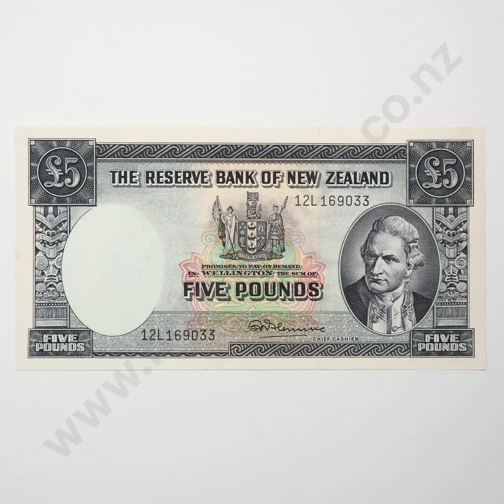 5 POUNDS, FLEMING SIGNATURE, PREFIX 12L, ( LAST ISSUED PREFIX OF SIGNATURE ), UNCIRCULATED Image 1++
