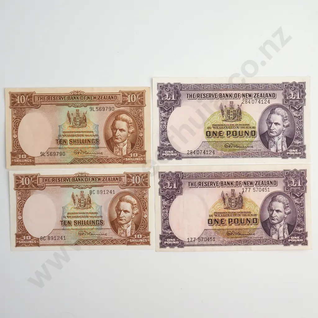 2 X 10 SHILLINGS, PREFIX 8C aUNC, PREFIX 9L EXTREMELY FINE, 2 X 1 POUND, PREFIX 177 VERY FINE, PREFIX 284 EXTREMELY FINE Image 1++