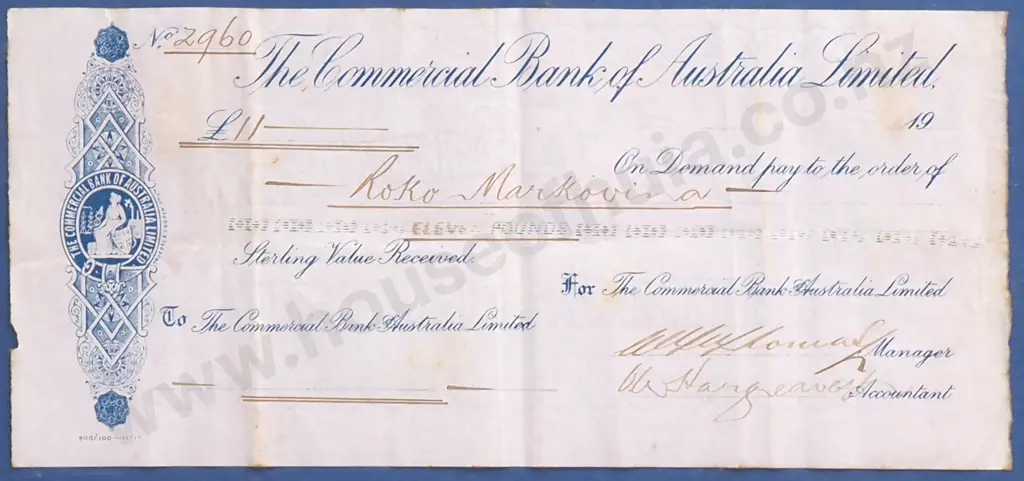 Framed Commercial Bank of Australia Promissory Note for 11 Pounds Image 1++