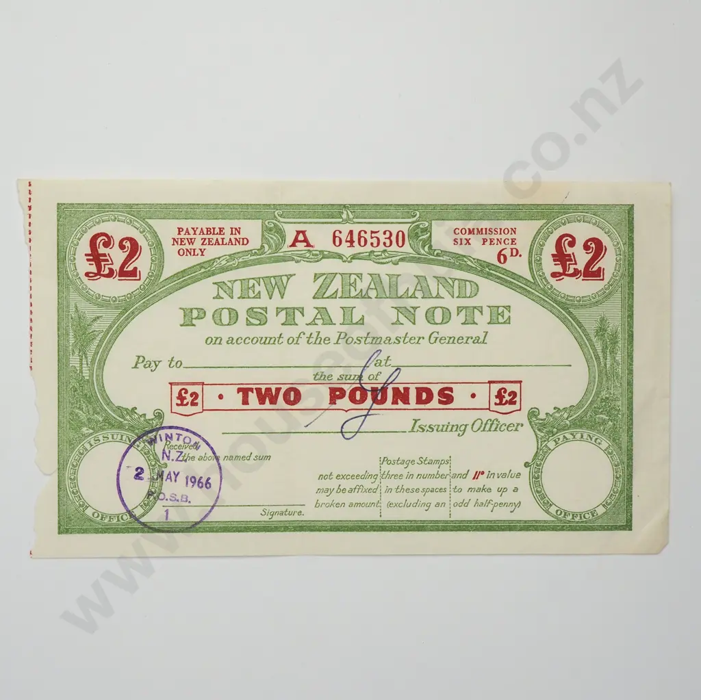 POSTAL NOTE 2 POUNDS BANKNOTE 2.5.1966 H.PN7G-40 VERY FINE CV$250 Image 1++