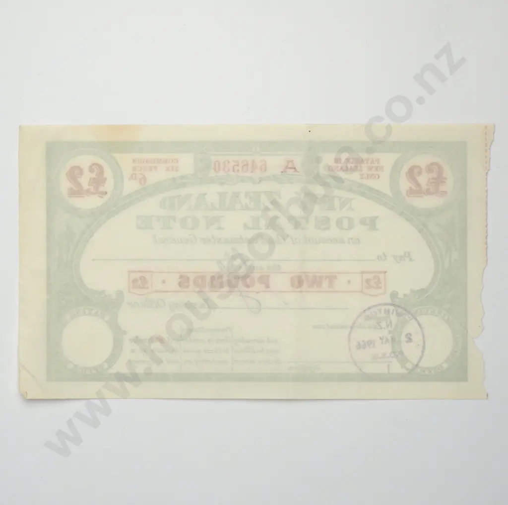 POSTAL NOTE 2 POUNDS BANKNOTE 2.5.1966 H.PN7G-40 VERY FINE CV$250 Image 1++