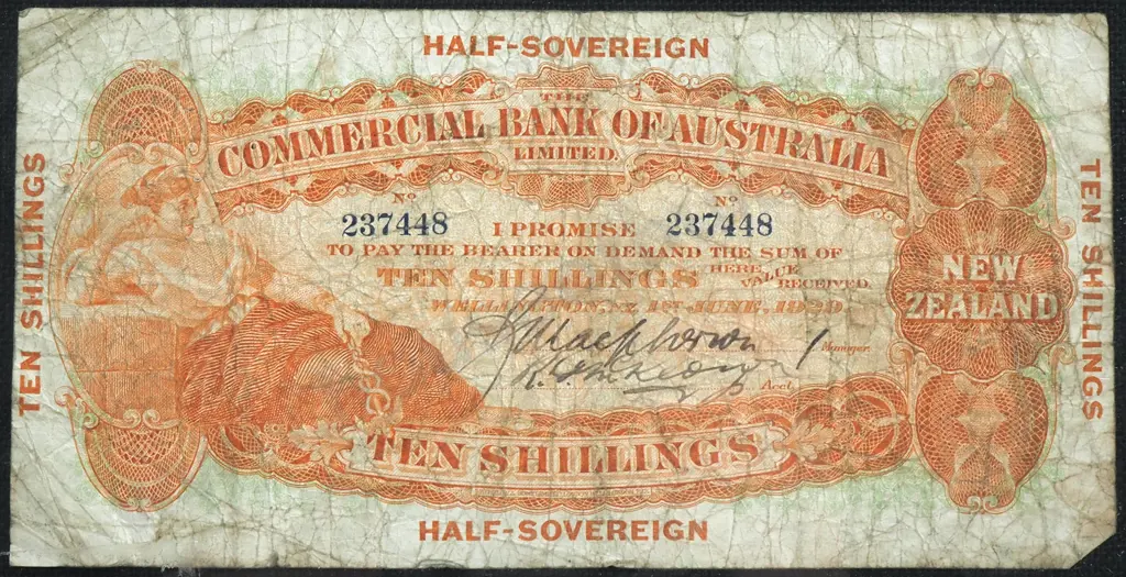 Framed Commercial Bank of Australia Two 10 Shillings 1929 & One Pound 1917 Image 1++