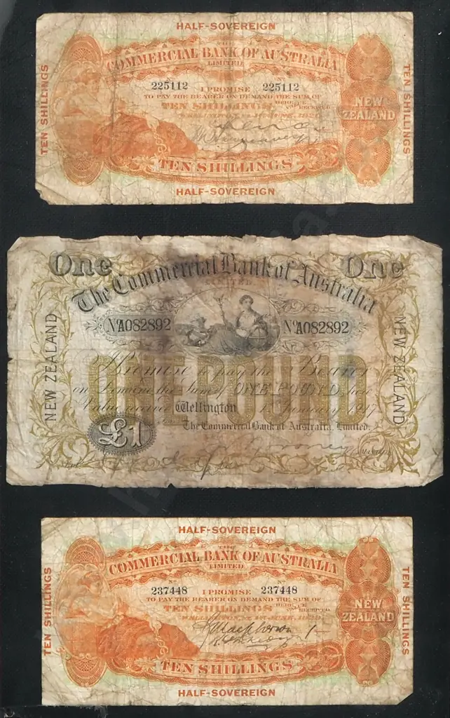Framed Commercial Bank of Australia Two 10 Shillings 1929 & One Pound 1917 Image 1++