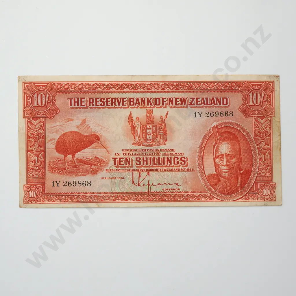 LEFEAUX LAST PREFIX 10 SHILLINGS BANKNOTE 1.8.1934 P.154 Good FINE CV$800 Image 1++