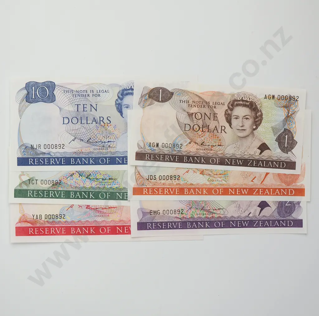 RUSSELL SAME NUMBERED SET $1-$100 BANKNOTES ND(1985-89) P.169b-175b UNCIRCULATED CV$1500 Image 1++
