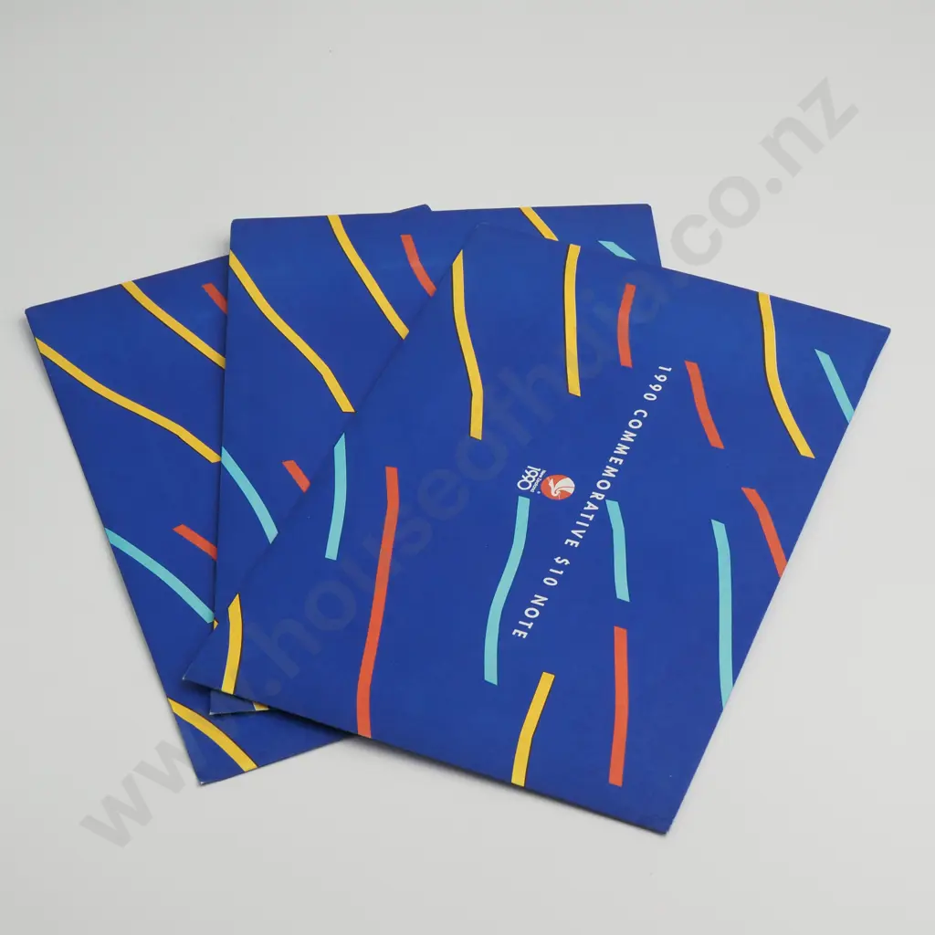 3 X CONSECUTIVELY NUMBERED 10 DOLLARS IN FOLDERS, BRASH SIGNATURE 1990, PREFIXES BBB Image 1++