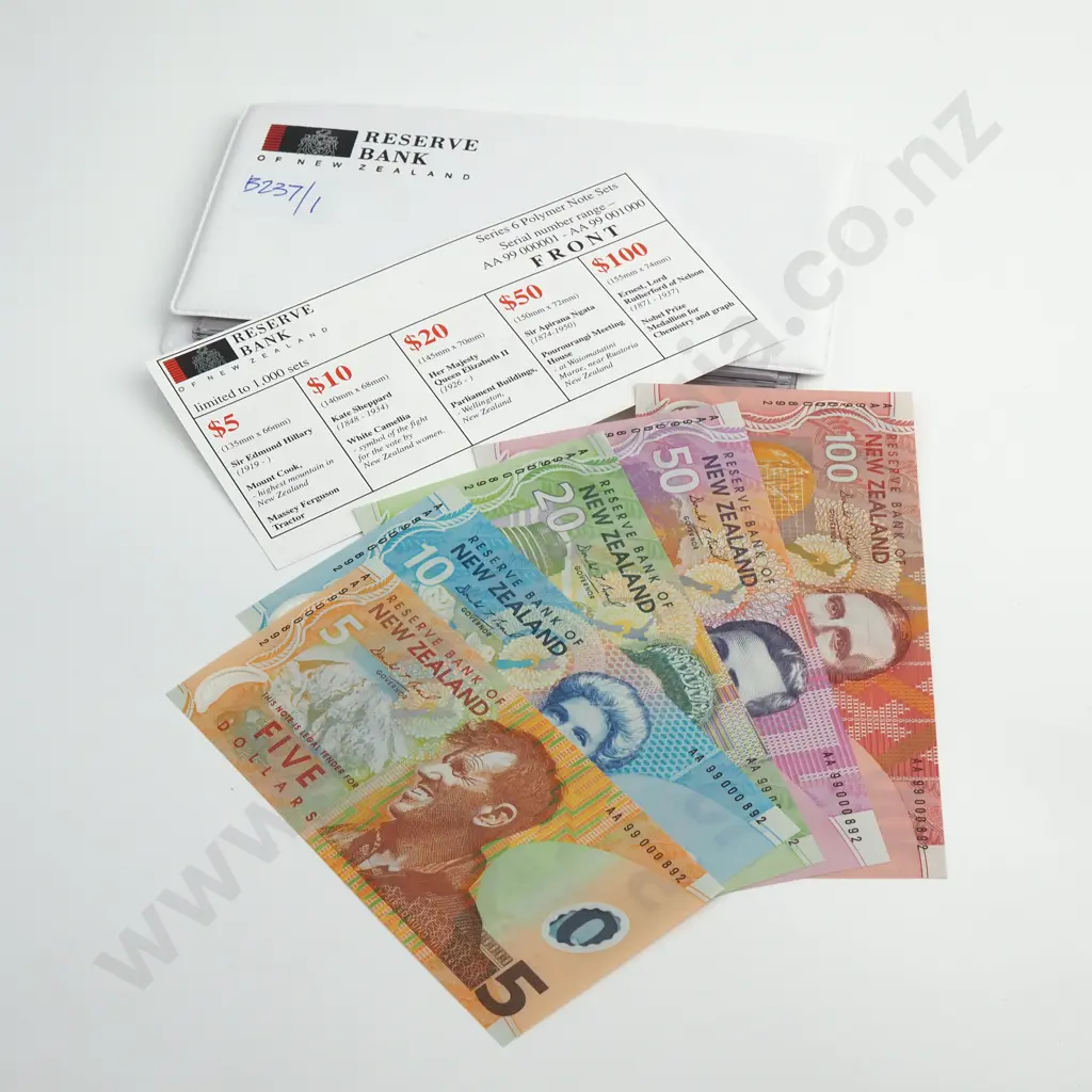 1999 NEW ZEALAND UNCIRCULATED BANKNOTE SET $5 $100 BRASH TYPE IV AA99 CV$800 Image 1++