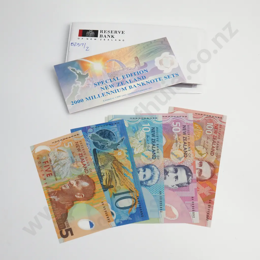 2000 NEW ZEALAND UNCIRCULATED BANKNOTE SET $5 $100 BRASH TYPE IV+VII AA00 Image 1++