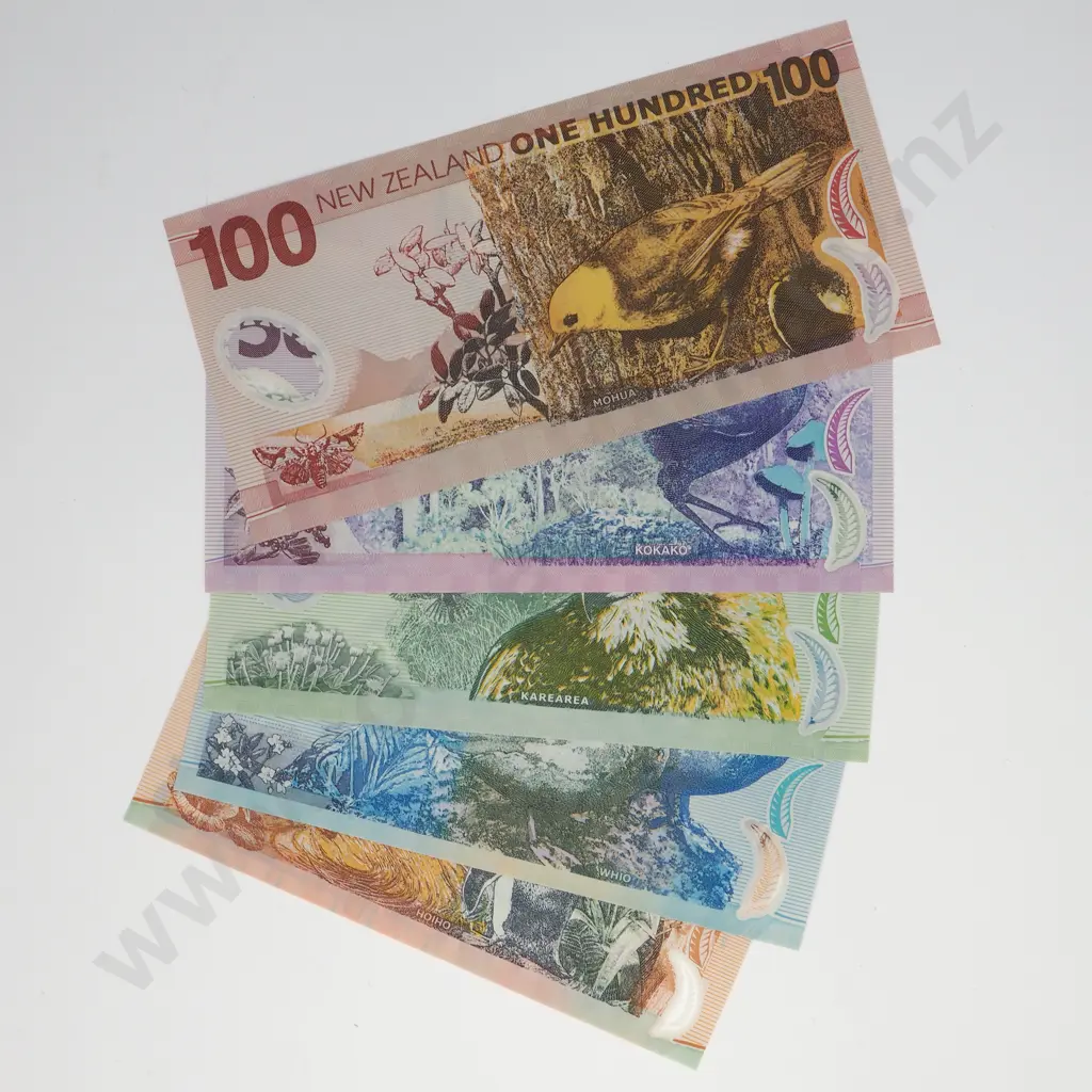 2002 NEW ZEALAND UNCIRCULATED BANKNOTE SET $5 $100 BRASH TYPE IV AA02 Image 1++