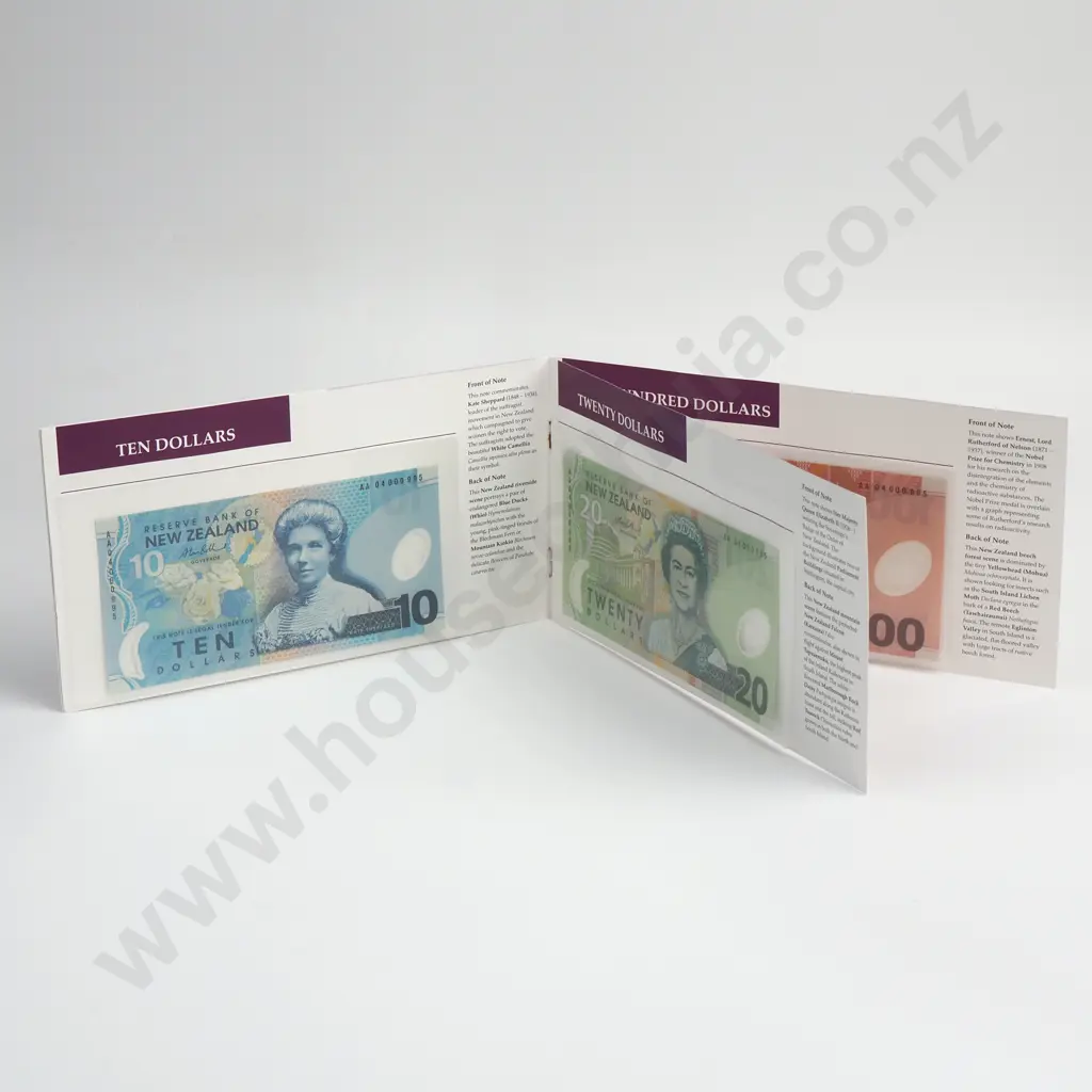 2004 NEW ZEALAND UNCIRCULATED BANKNOTE SET $5 $100 BOLLARD AA04 Image 1++