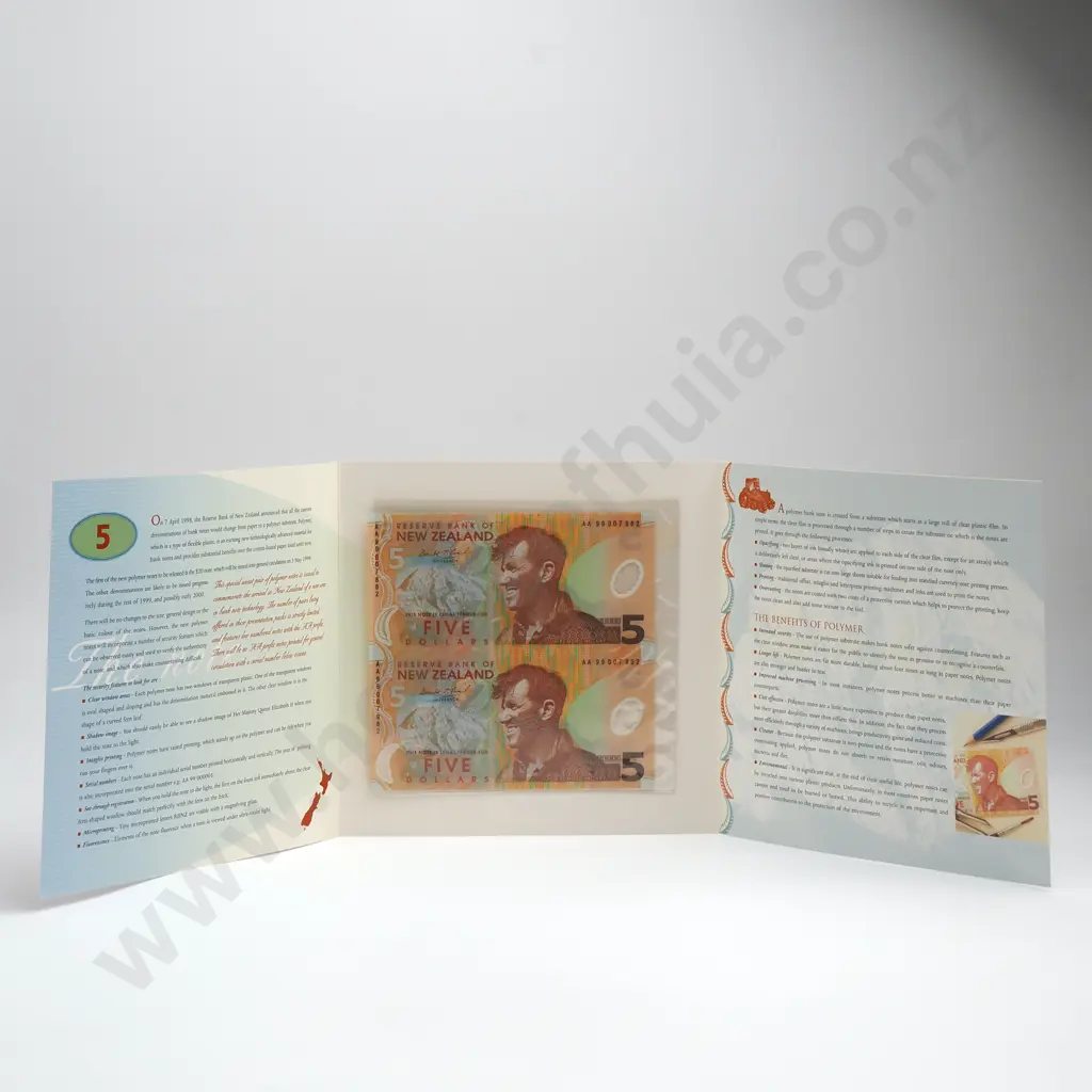 1999 UNCUT PAIR OF 5 DOLLARS BANKNOTE SET Image 1++