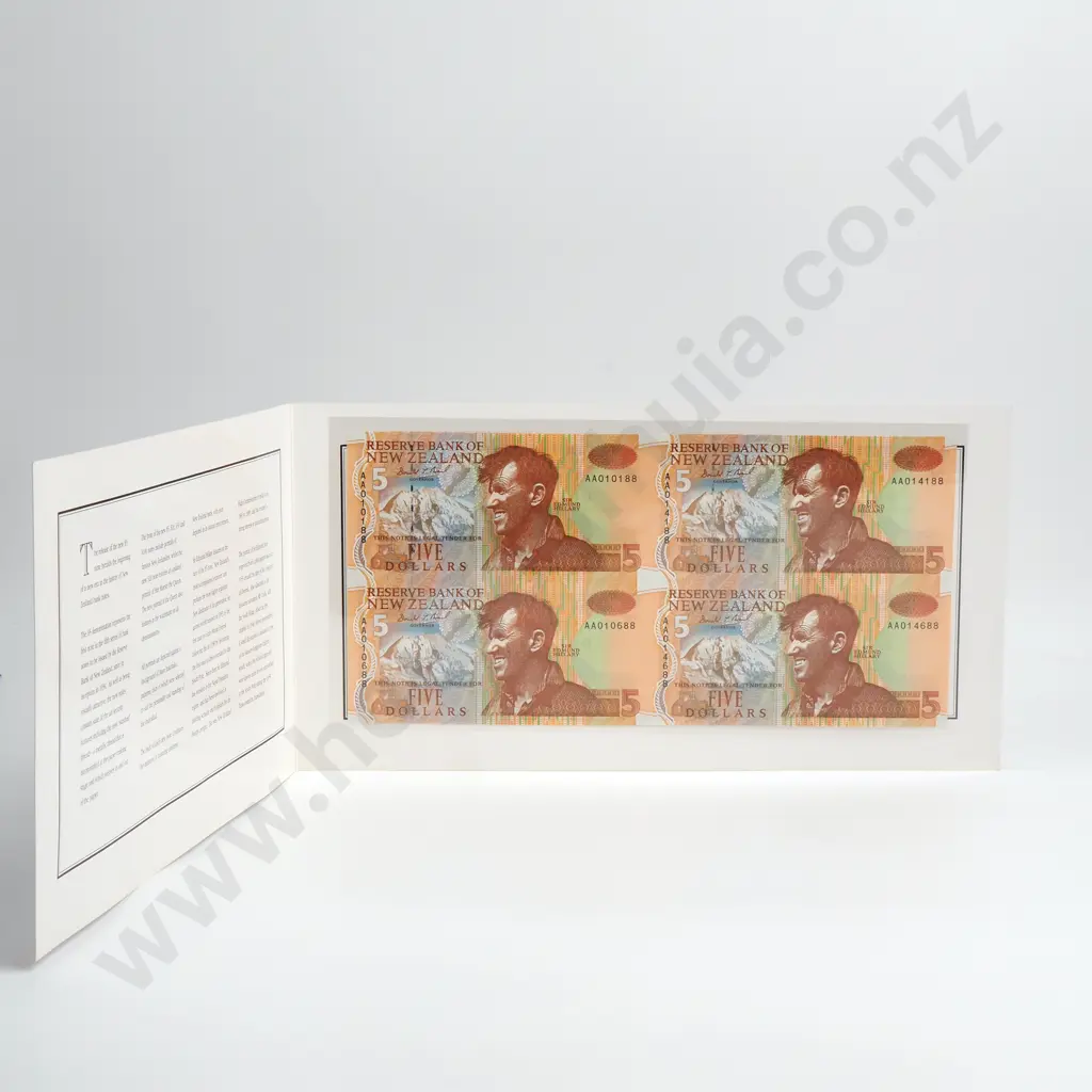1992 UNCUT BLOCK 4X NEW ZEALAND 5 DOLLARS BANKNOTES Image 1++