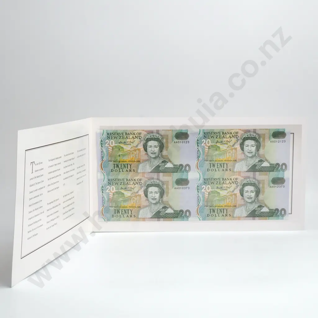 1992 UNCUT BLOCK 4X NEW ZEALAND 20 DOLLARS BANKNOTES Image 1++