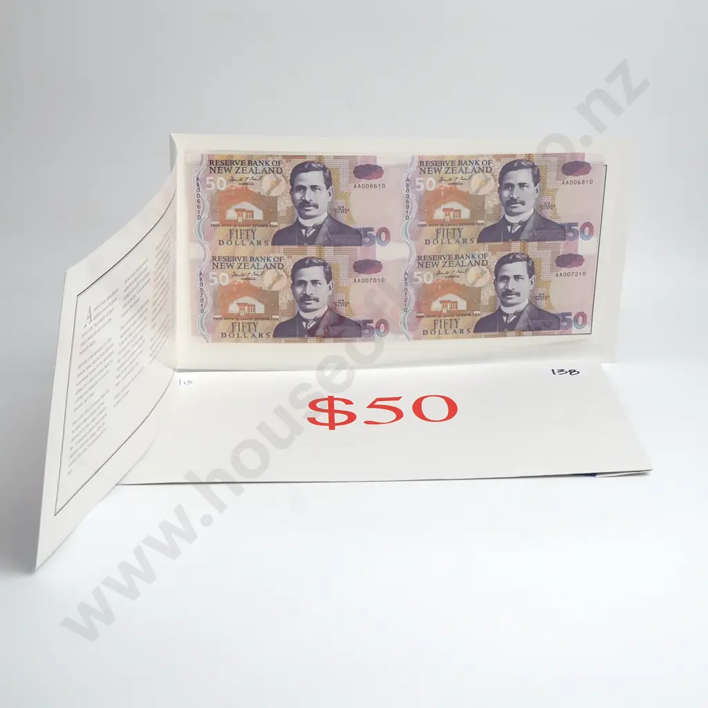 UNCUT BLOCK 4X NEW ZEALAND 50 DOLLARS BANKNOTES Image 1++