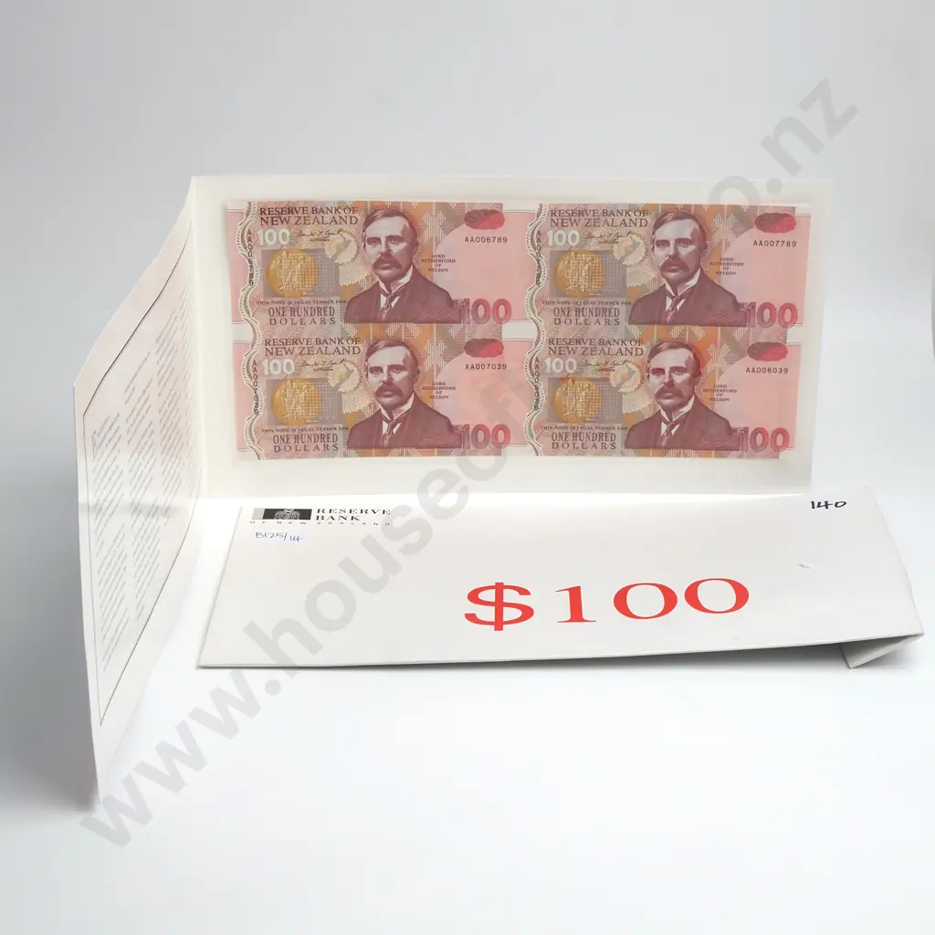 UNCUT BLOCK 4X NEW ZEALAND 100 DOLLARS BANKNOTES Image 1++