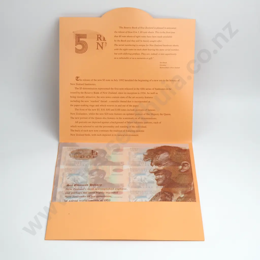 BRASH UNCUT SHEET OF 8X 5 DOLLARS BANKNOTES ND(1997) P.177b UNCIRCULATED CCV$220 Image 1++