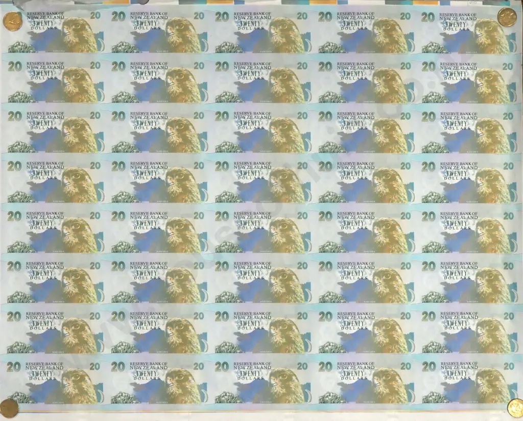1992 20 DOLLARS UNCUT SHEET OF 40X Image 1++