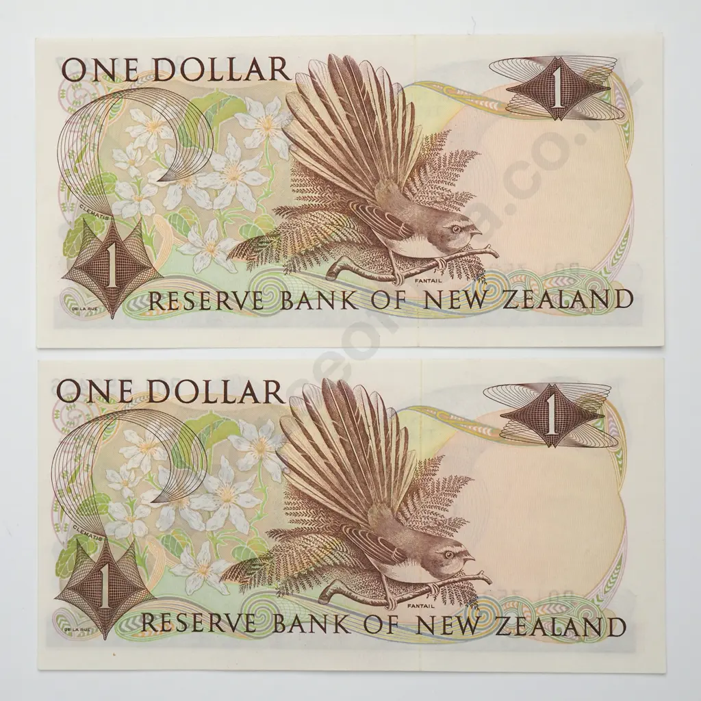 WILKS CONSEC PAIR 1 DOLLAR BANKNOTES ND(1968-75) P.163b UNCIRCULATED CCV$250 Image 1++