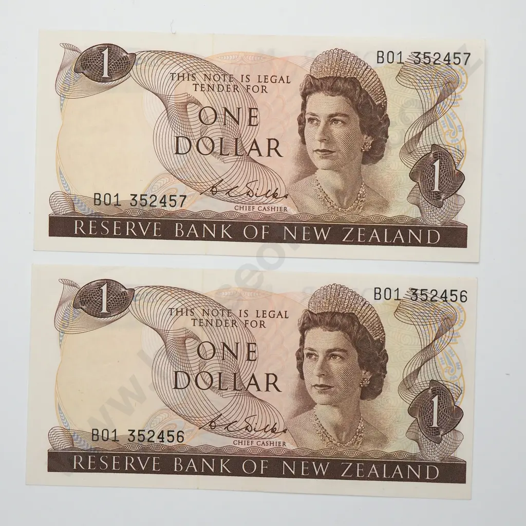 WILKS CONSEC PAIR 1 DOLLAR BANKNOTES ND(1968-75) P.163b UNCIRCULATED CCV$250 Image 1++
