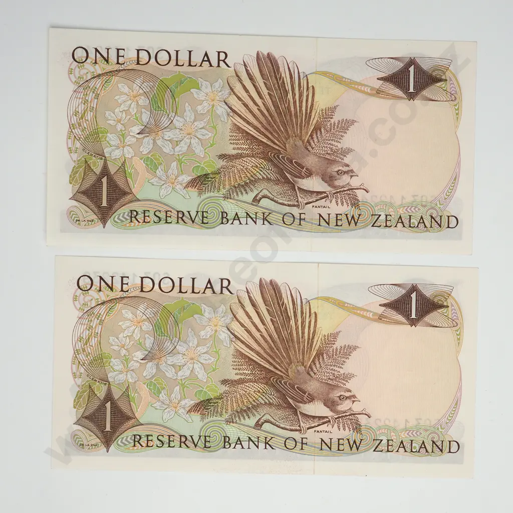 WILKS CONSEC PAIR 1 DOLLAR BANKNOTES ND(1968-75) P.163b UNCIRCULATED CCV$250 Image 1++