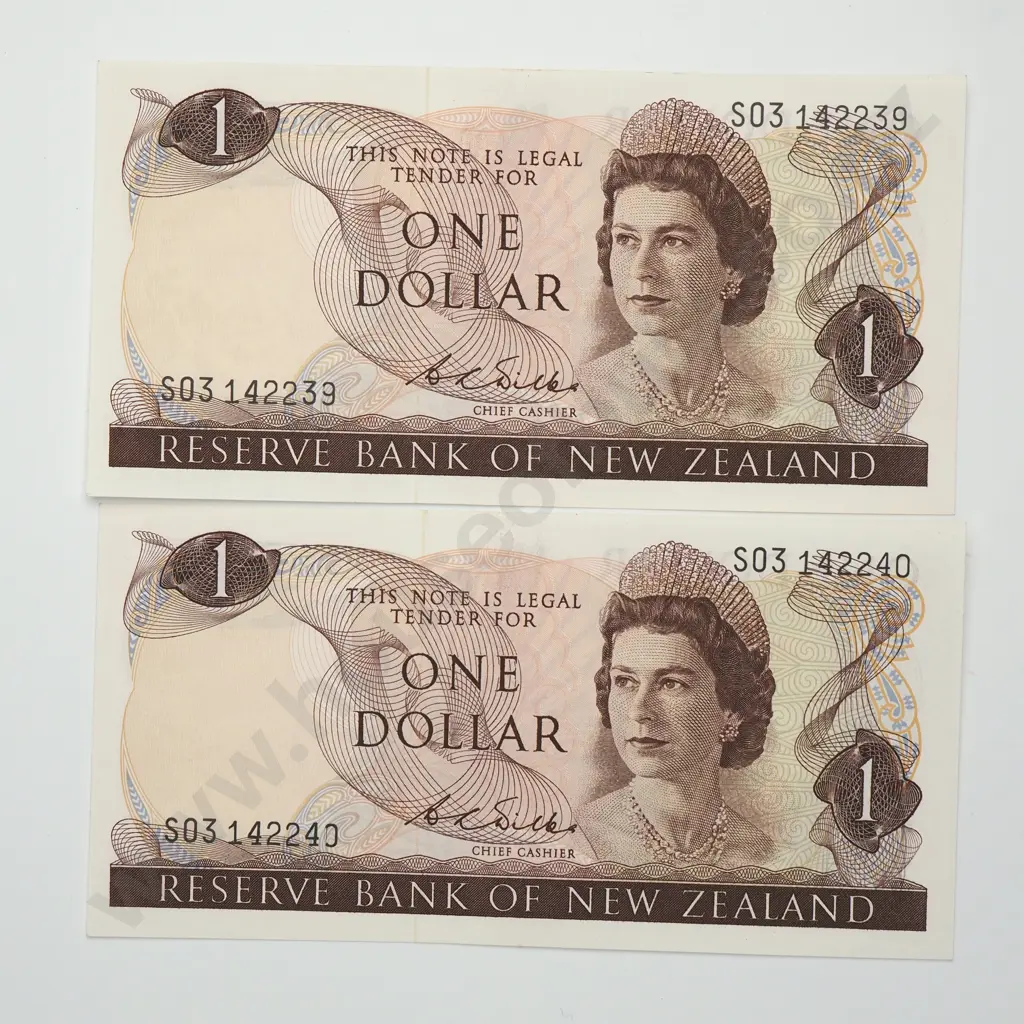WILKS CONSEC PAIR 1 DOLLAR BANKNOTES ND(1968-75) P.163b UNCIRCULATED CCV$250 Image 1++