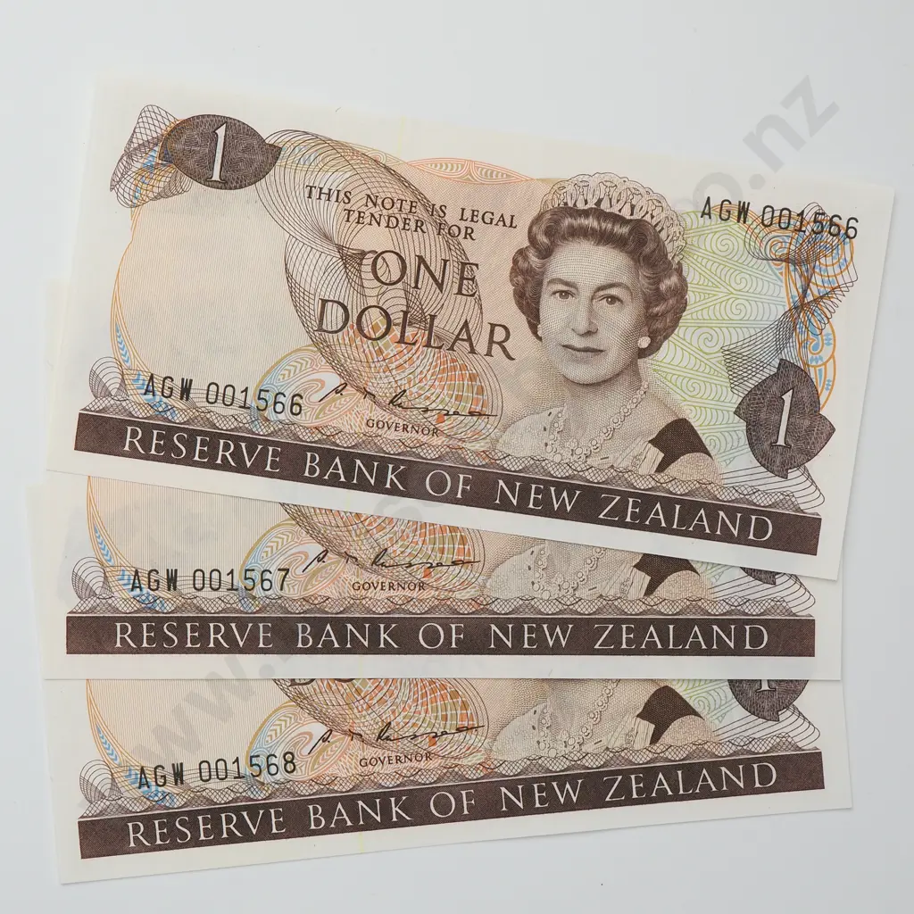 RUSSELL 1ST PREFIX CONSEC TRIO 1 DOLLAR BANKNOTES ND(1985-89) P.169b UNCIRCULATED CCV$270 Image 1++