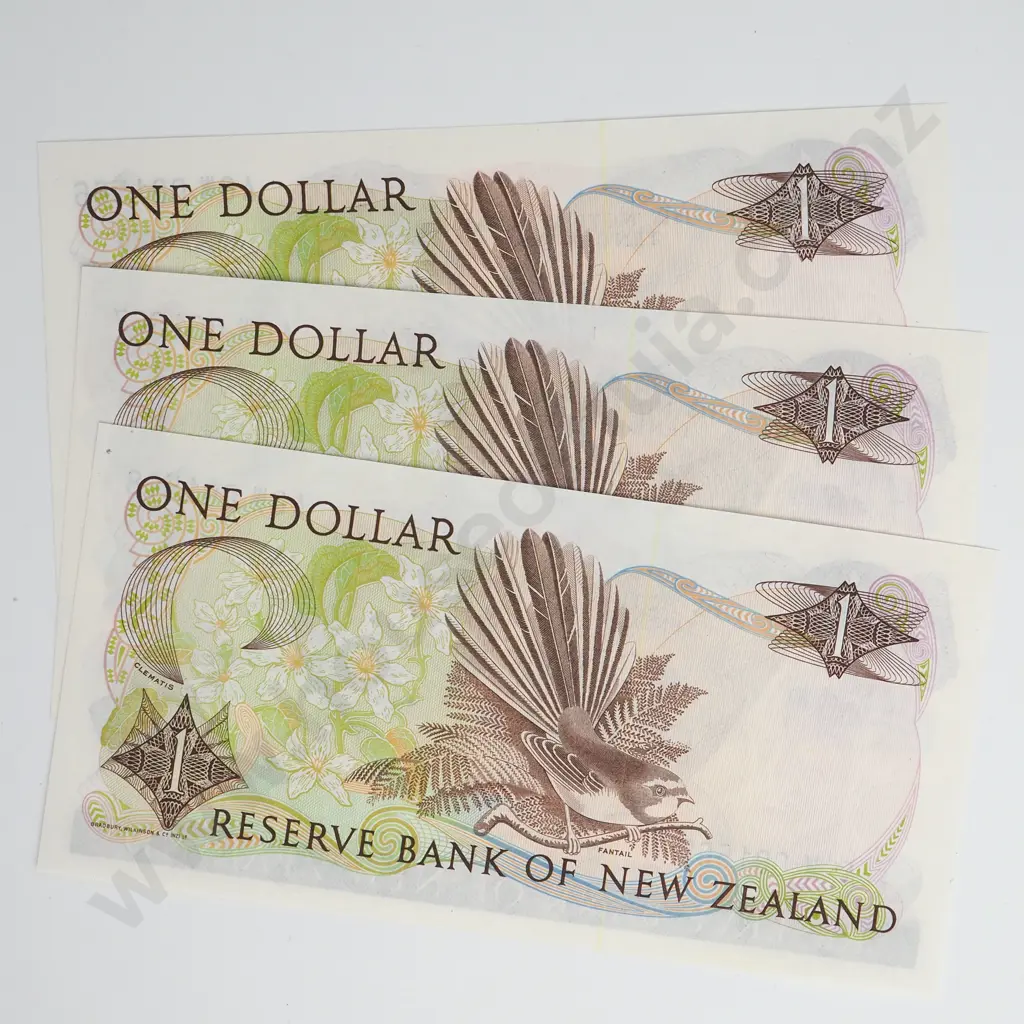 RUSSELL 1ST PREFIX CONSEC TRIO 1 DOLLAR BANKNOTES ND(1985-89) P.169b UNCIRCULATED CCV$270 Image 1++