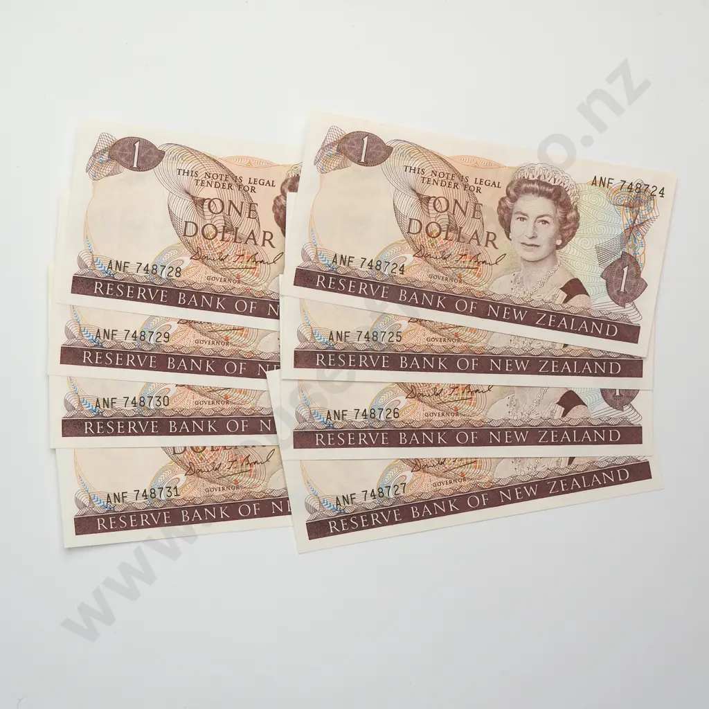 8 X CONSECUTIVELY NUMBERED 1 DOLLAR NOTES, BRASH SIGNATURES, PREFIXES ANF, aUNC Image 1++
