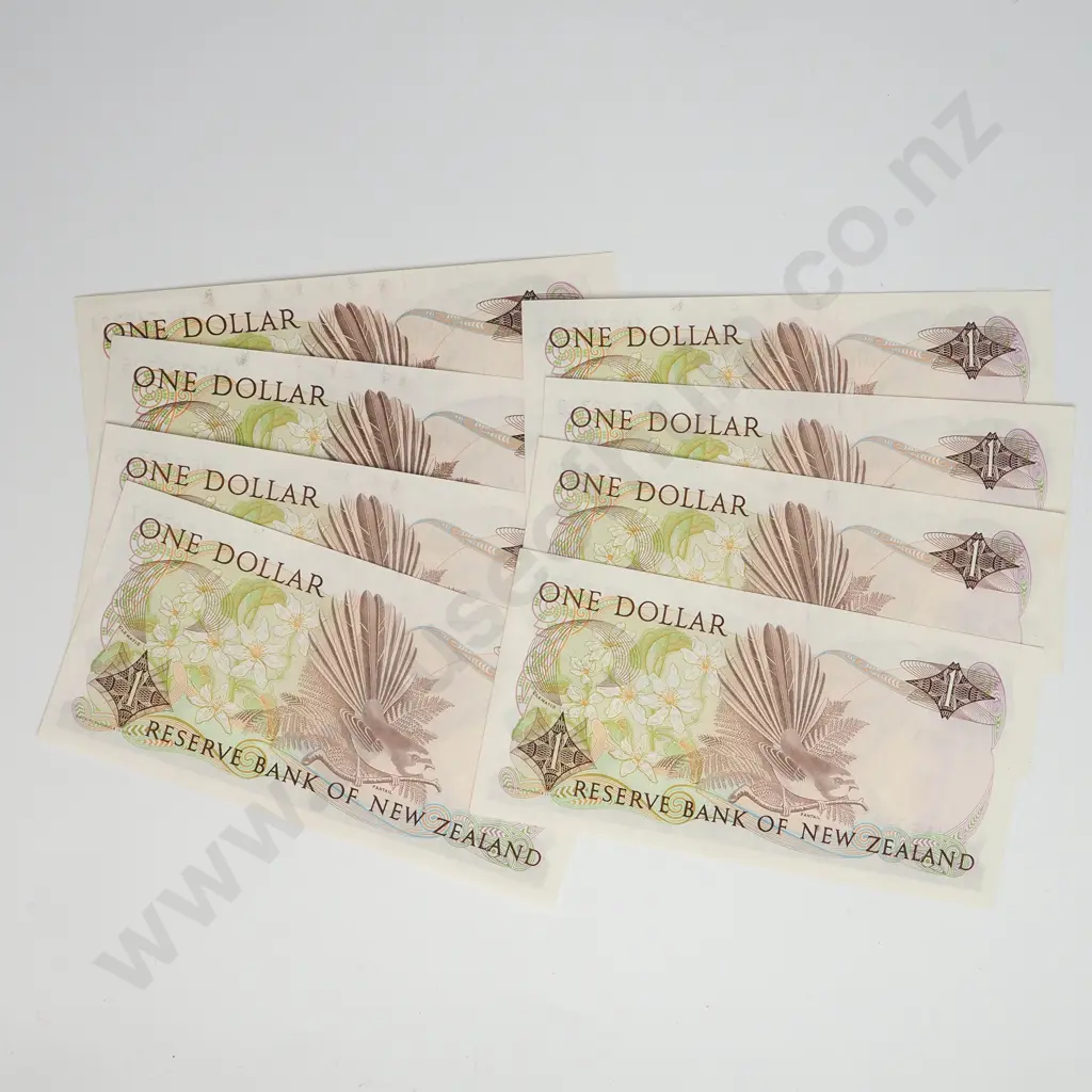 8 X CONSECUTIVELY NUMBERED 1 DOLLAR NOTES, BRASH SIGNATURES, PREFIXES ANF, aUNC Image 1++